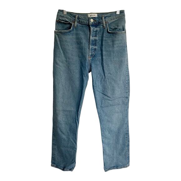 Agolde Jeans Women Size 28 Blue Riley Cropped Denim Button Fly Designer Stretch - Picture 1 of 11